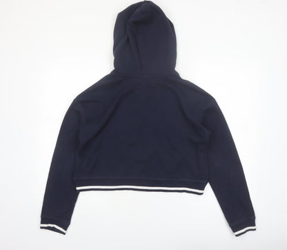 Adidas Women Navy Blue Cropped Pullover Hoodie UK 8 Logo Sportswear