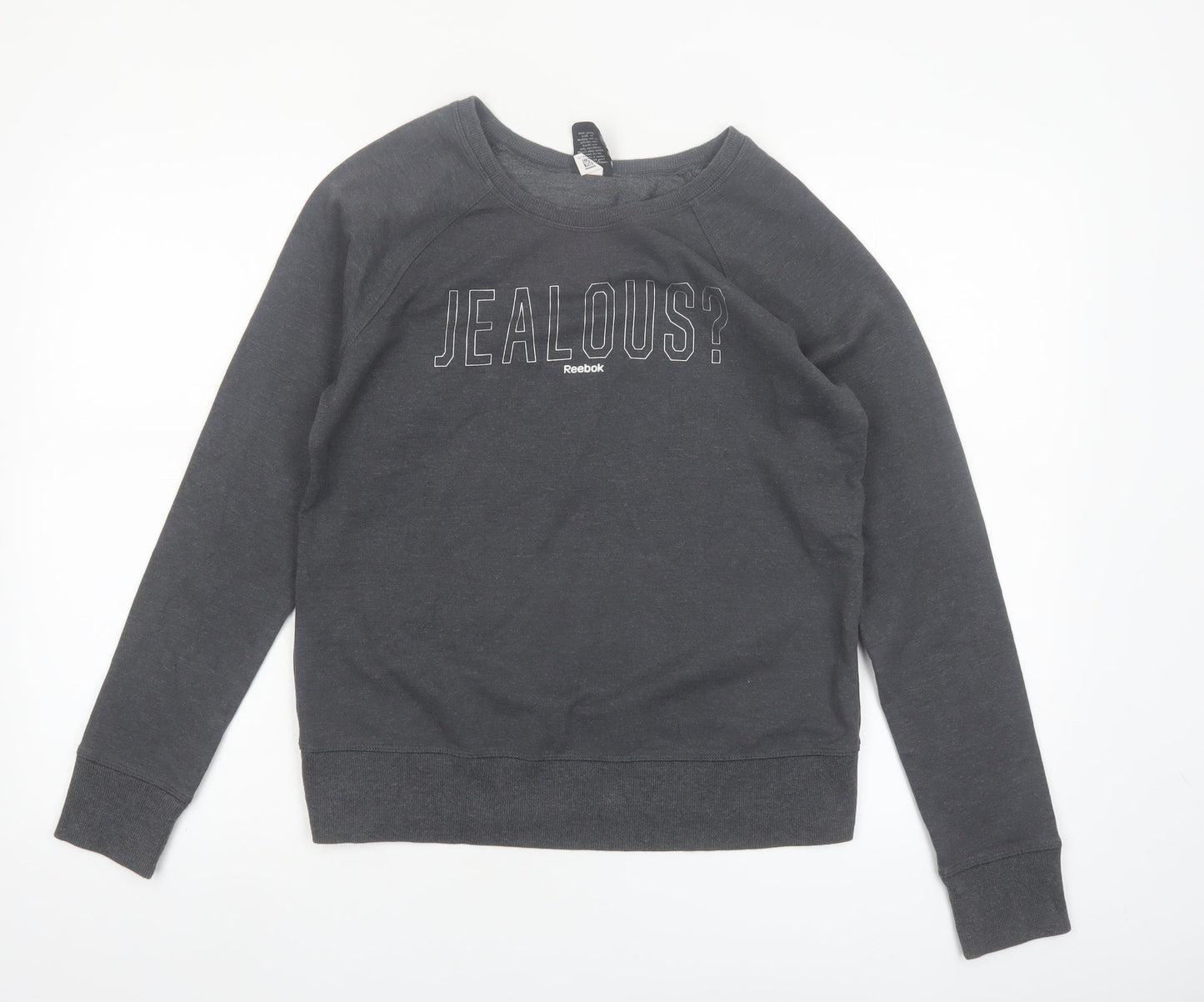 Reebok Women Grey Pullover Sweatshirt Small Graphic Print