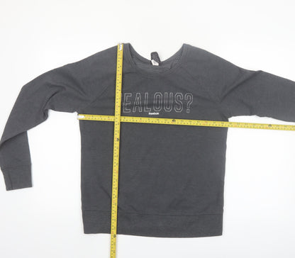 Reebok Women Grey Pullover Sweatshirt Small Graphic Print