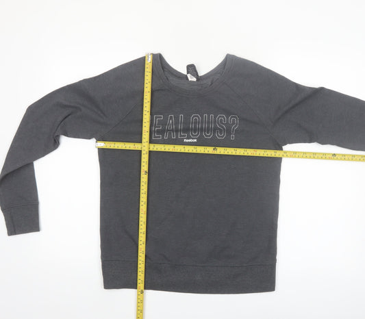 Reebok Women Grey Pullover Sweatshirt Small Graphic Print
