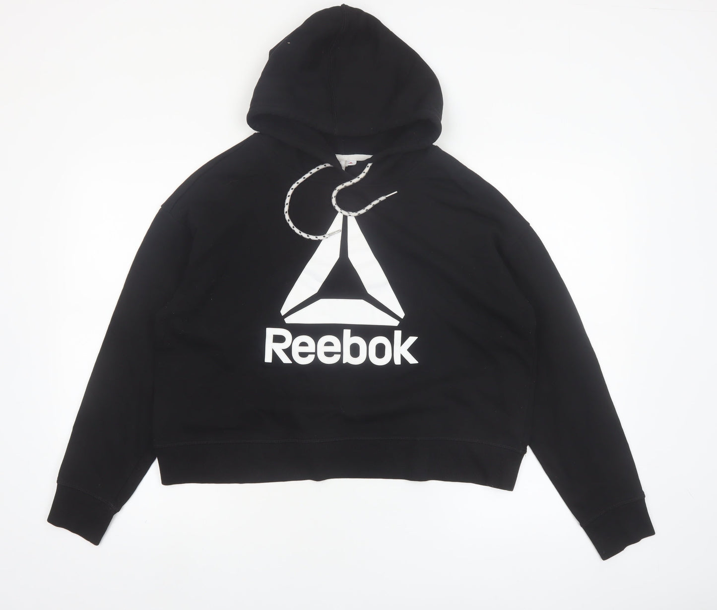 Reebok Womens Black Pullover Hoodie L Cotton Blend Logo Hooded Sweatshirt