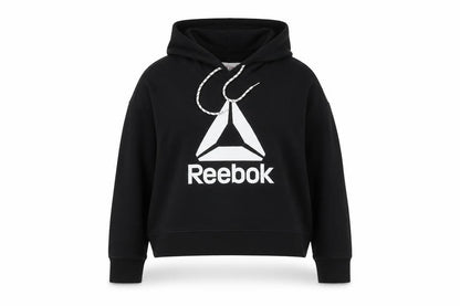 Reebok Womens Black Pullover Hoodie L Cotton Blend Logo Hooded Sweatshirt