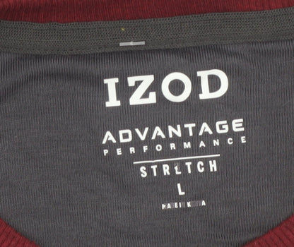 IZOD Mens Grey Burgundy Crew Neck Pullover Sweatshirt L Stretch