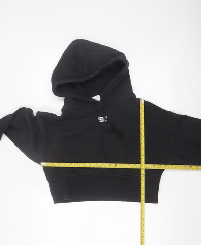 Adidas Women's Black Crop Pullover Hoodie UK 6 XS Cotton Blend