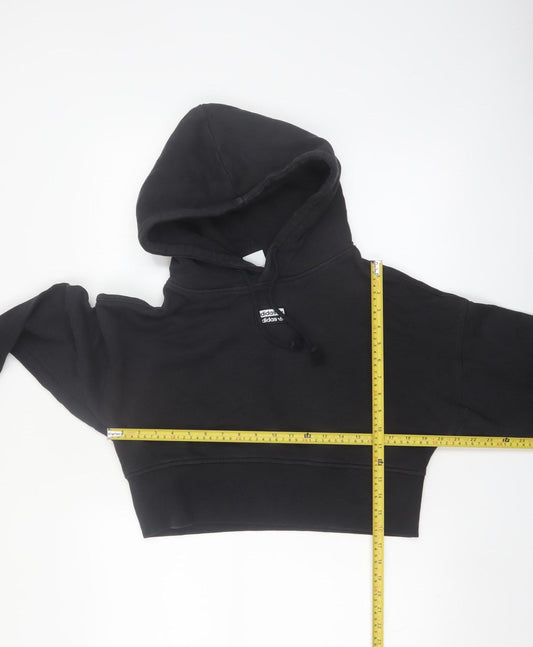 Adidas Women's Black Crop Pullover Hoodie UK 6 XS Cotton Blend
