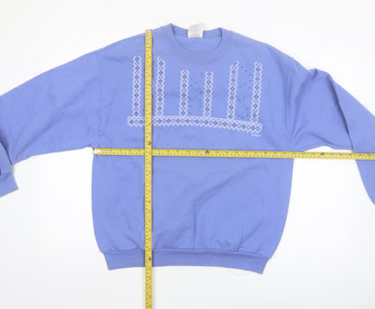 Jerzees Women Blue Embroidered Pullover Sweatshirt Size M