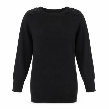 Warehouse Womens Black Beaded Shoulder Pullover Jumper UK 10