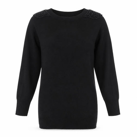 Warehouse Womens Black Beaded Shoulder Pullover Jumper UK 10