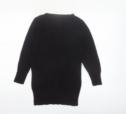 Warehouse Womens Black Beaded Shoulder Pullover Jumper UK 10