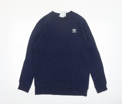 Adidas Mens Blue Small Crew Neck Pullover Sweatshirt