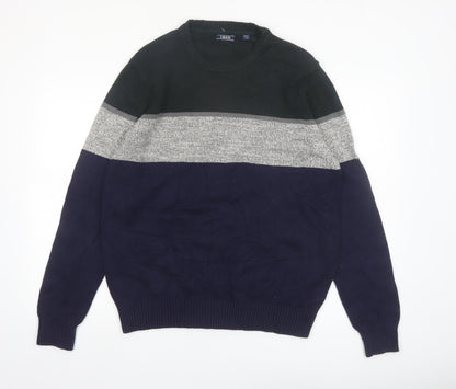 IZOD Men's Multicoloured Cotton Crew Neck Pullover Jumper L