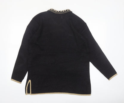 Jaclyn Smith Women Black Collared Embroidered Pullover Jumper M