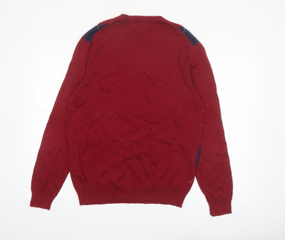 Club Room Men's Red Argyle V-Neck Cotton Jumper Size M