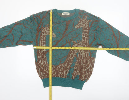 Gran Signore Women's Green Animal Print Cotton Blend Jumper M