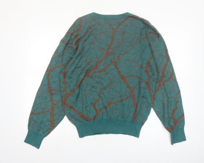 Gran Signore Women's Green Animal Print Cotton Blend Jumper M