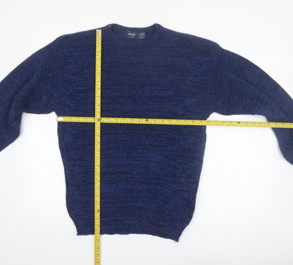 Wrangler Men Blue Chunky Knit Acrylic Crew Neck Jumper Large