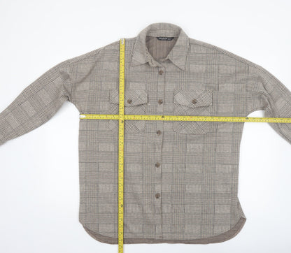 Stradivarius Women's Brown Check Tweed Button Jacket Size 8