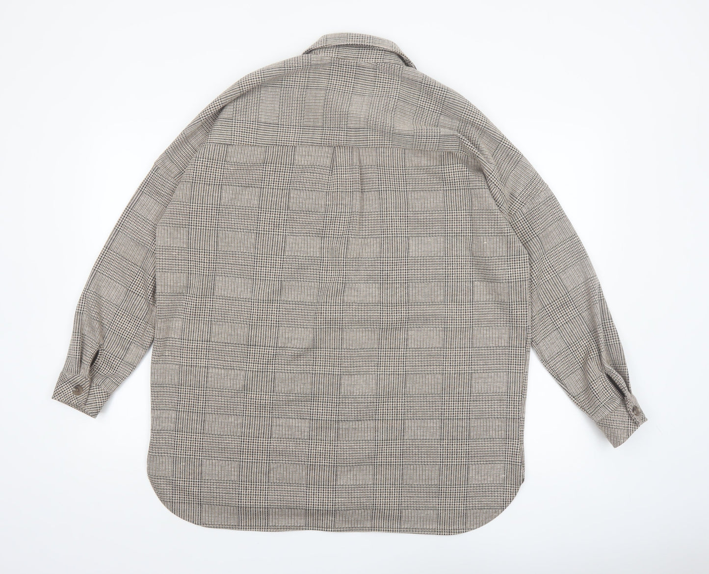 Stradivarius Women's Brown Check Tweed Button Jacket Size 8