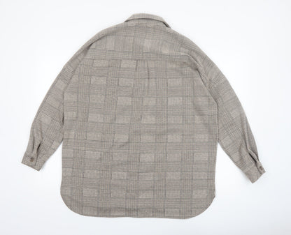 Stradivarius Women's Brown Check Tweed Button Jacket Size 8