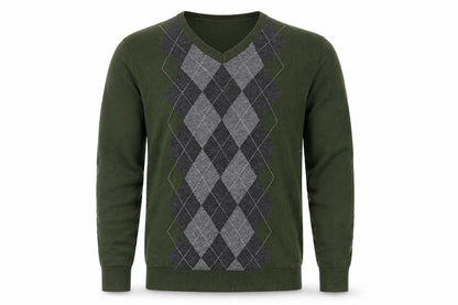 Claiborne Men's Green Argyle Cotton V-Neck Jumper Size L