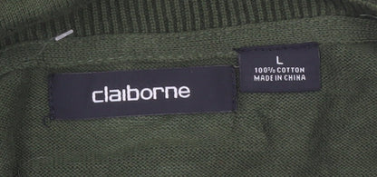 Claiborne Men's Green Argyle Cotton V-Neck Jumper Size L