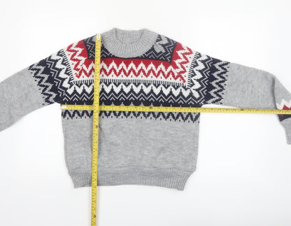 Beyond Retro Womens Grey Fair Isle Wool Knit Jumper XS