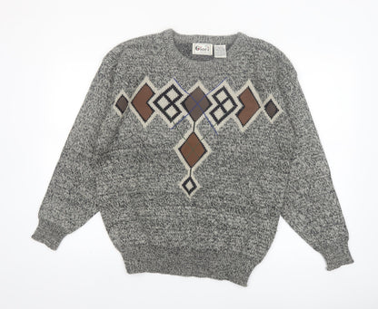 Gioni Designs Men's Grey Argyle Acrylic Knit Jumper M