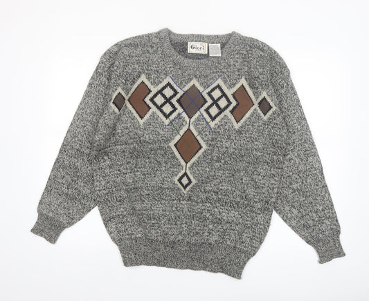 Gioni Designs Men's Grey Argyle Acrylic Knit Jumper M