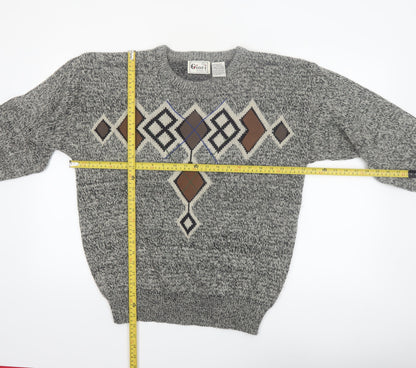 Gioni Designs Men's Grey Argyle Acrylic Knit Jumper M