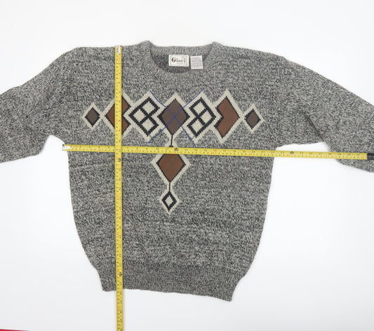 Gioni Designs Men's Grey Argyle Acrylic Knit Jumper M