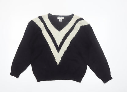 Color Cues Womens Black V-Neck Beaded Angora Blend Jumper Size M