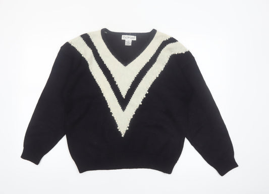 Color Cues Womens Black V-Neck Beaded Angora Blend Jumper Size M