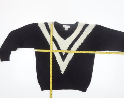 Color Cues Womens Black V-Neck Beaded Angora Blend Jumper Size M