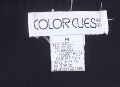 Color Cues Womens Black V-Neck Beaded Angora Blend Jumper Size M