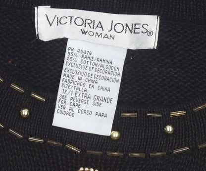 Victoria Jones Woman Black Jewel Embellished Knit Jumper XL