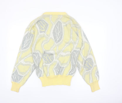 Private Club Womens Yellow Geometric Acrylic Pullover Jumper M