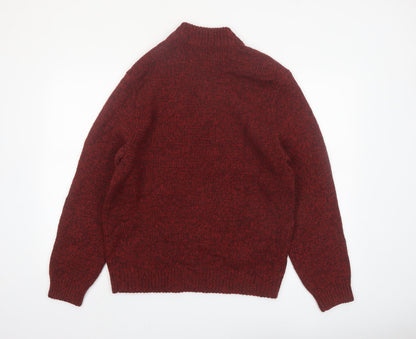 L.L.Bean Men's Red Wool Henley Jumper M Regular Lambswool Classic Knit
