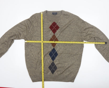 Dockers Men's Beige Argyle Knit Crew Neck Pullover Jumper Size L