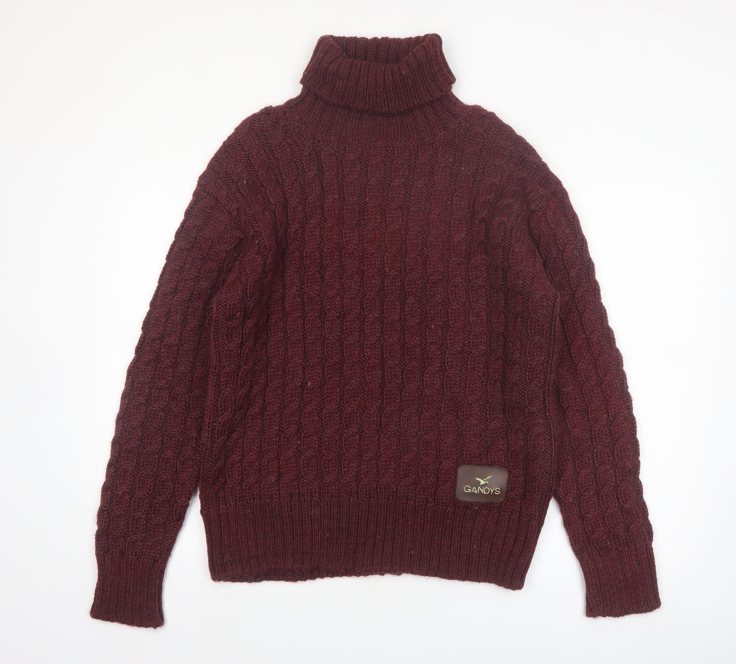 Gandys Men's Red Wool Blend Cable Knit Roll Neck Jumper L