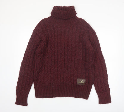 Gandys Men's Red Wool Blend Cable Knit Roll Neck Jumper L