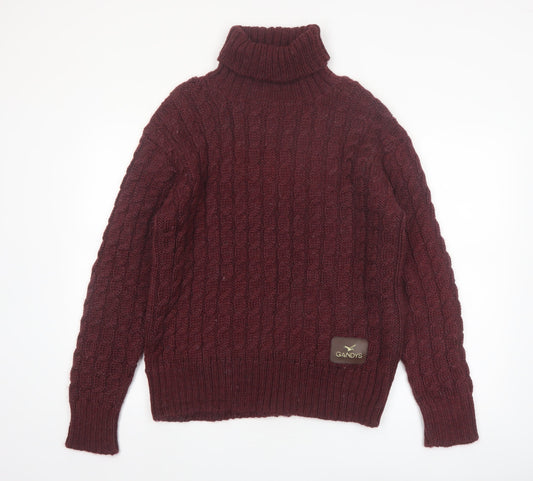 Gandys Men's Red Wool Blend Cable Knit Roll Neck Jumper L