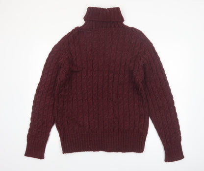 Gandys Men's Red Wool Blend Cable Knit Roll Neck Jumper L