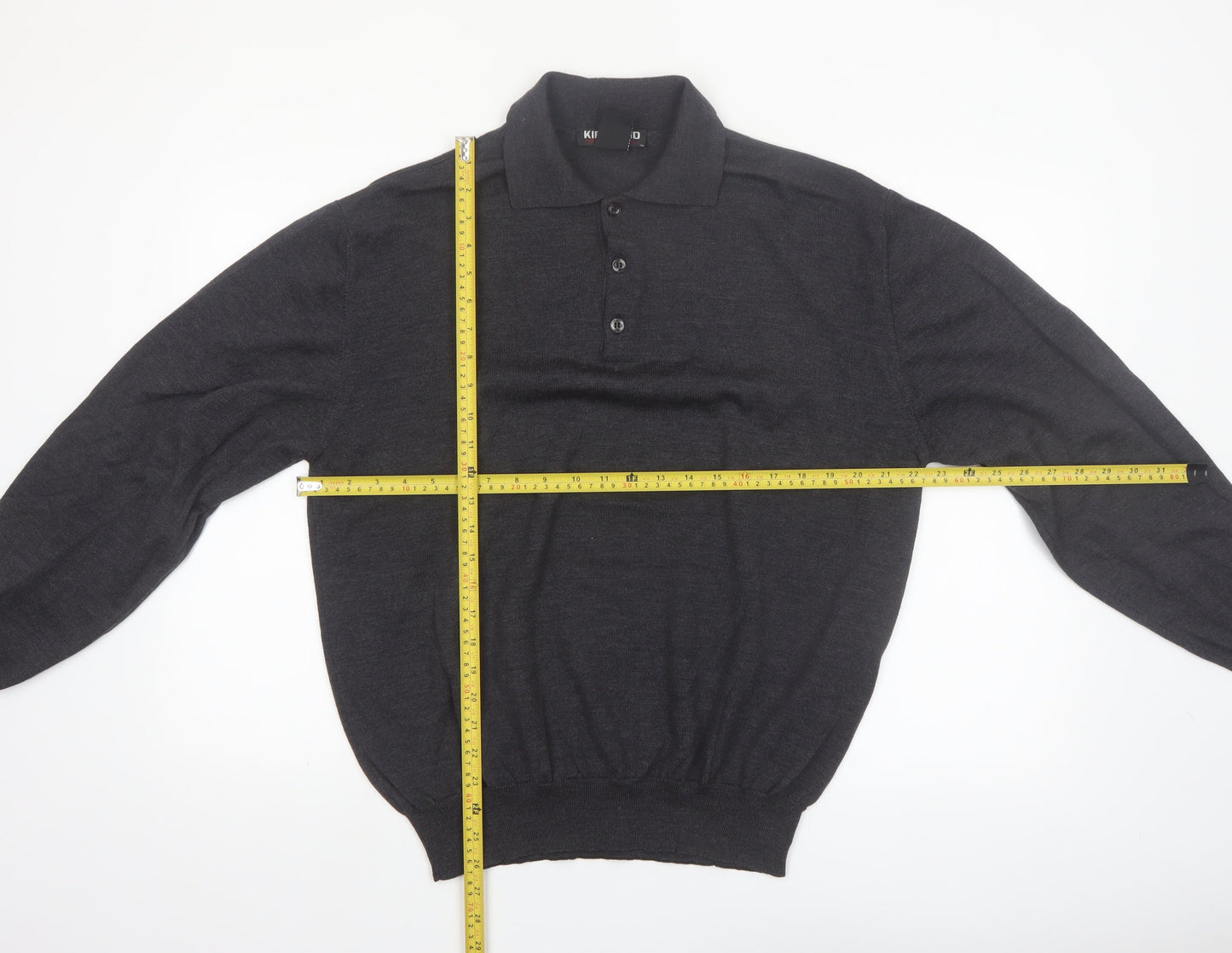 Kirkland Signature Men's Black Merino Wool Collared Henley Jumper XL