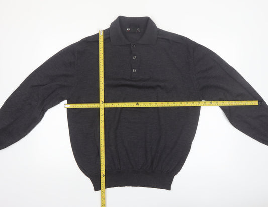 Kirkland Signature Men's Black Merino Wool Collared Henley Jumper XL