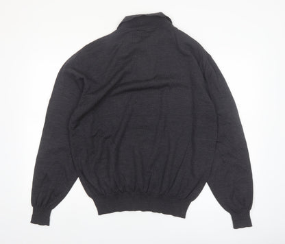 Kirkland Signature Men's Black Merino Wool Collared Henley Jumper XL