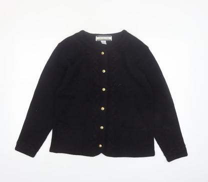 Crystal-Kobe Women's Black Knit Cardigan Small Crew Neck Vintage Style
