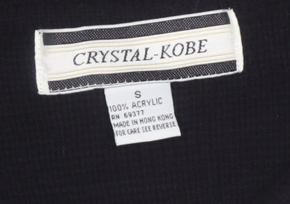 Crystal-Kobe Women's Black Knit Cardigan Small Crew Neck Vintage Style