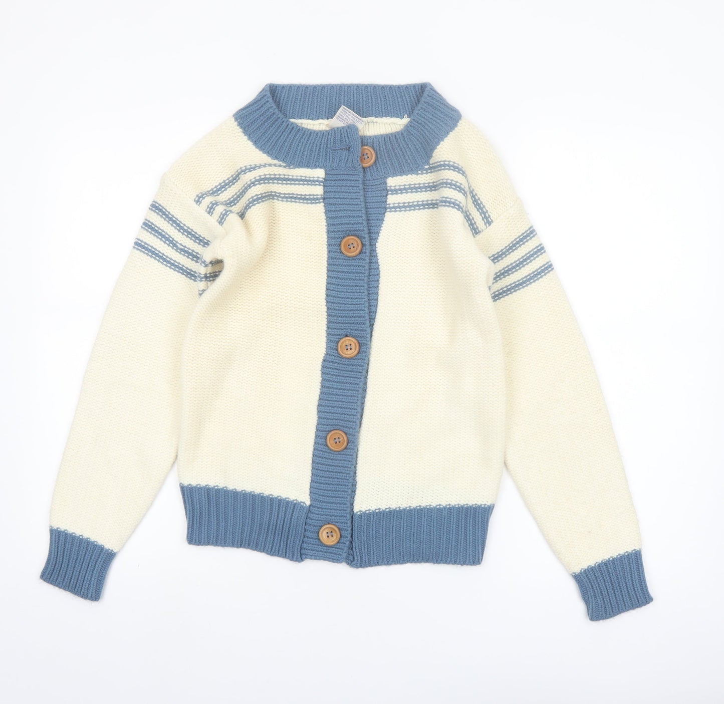 The Final Touch Women's Ivory Blue Cardigan M Acrylic Vintage Knit