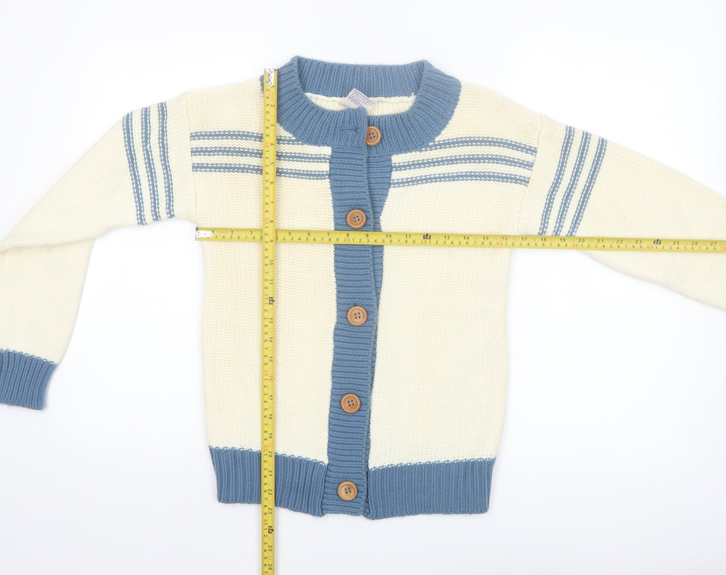 The Final Touch Women's Ivory Blue Cardigan M Acrylic Vintage Knit