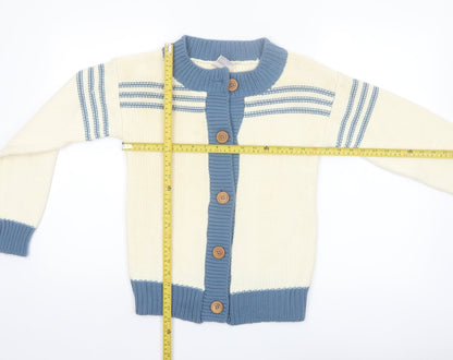 The Final Touch Women's Ivory Blue Cardigan M Acrylic Vintage Knit